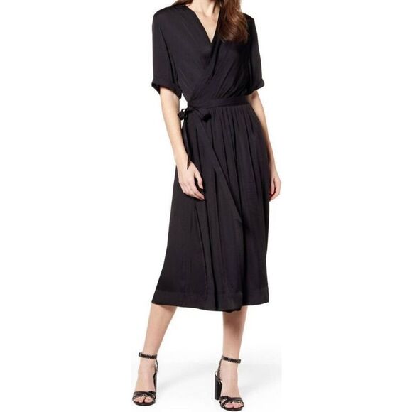 Scotch & Soda Maison Scotch Clubhouse Royals Black Midi True Wrap Over Dress PS - Picture 1 of 13